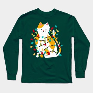 Kitty Tangled In Christmas Lights Long Sleeve T-Shirt